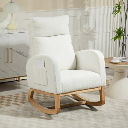Draaifauteuil – Relaxfauteuil – Zwarte Fauteuil – Schommelstoel – Lounge Stoel – Crèmekleurig – Houten Frame – Dikke Padding – Max 120 kg Belastbaar