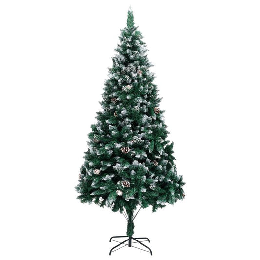210cm Large Artificial Christmas Tree with Pine Cones & White Snow Cover - Self-Standing Floor Decoration with Sturdy Base, No Needed, Realistic Evergreen Needles for Home, Hotel Lobby, Restaurant, Office Holiday Decor - Easy