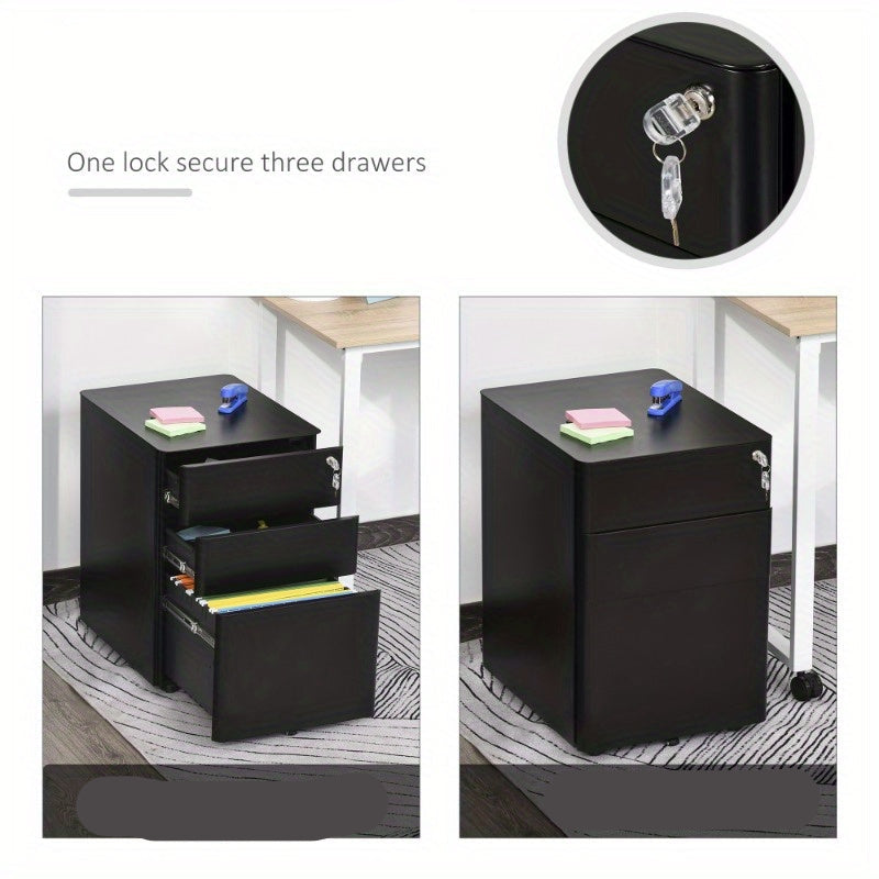 Mobiele Ladekast – Ladekast Op Wieltjes – Kantoor Opslagkast – Opberglade – Ladeblok – Zwart – Compact 39x48x59 cm – Duurzaam Stalen Materiaal