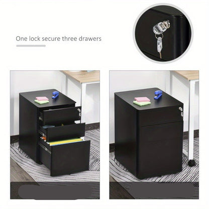 Mobiele Ladekast – Ladekast Op Wieltjes – Kantoor Opslagkast – Opberglade – Ladeblok – Zwart – Compact 39x48x59 cm – Duurzaam Stalen Materiaal