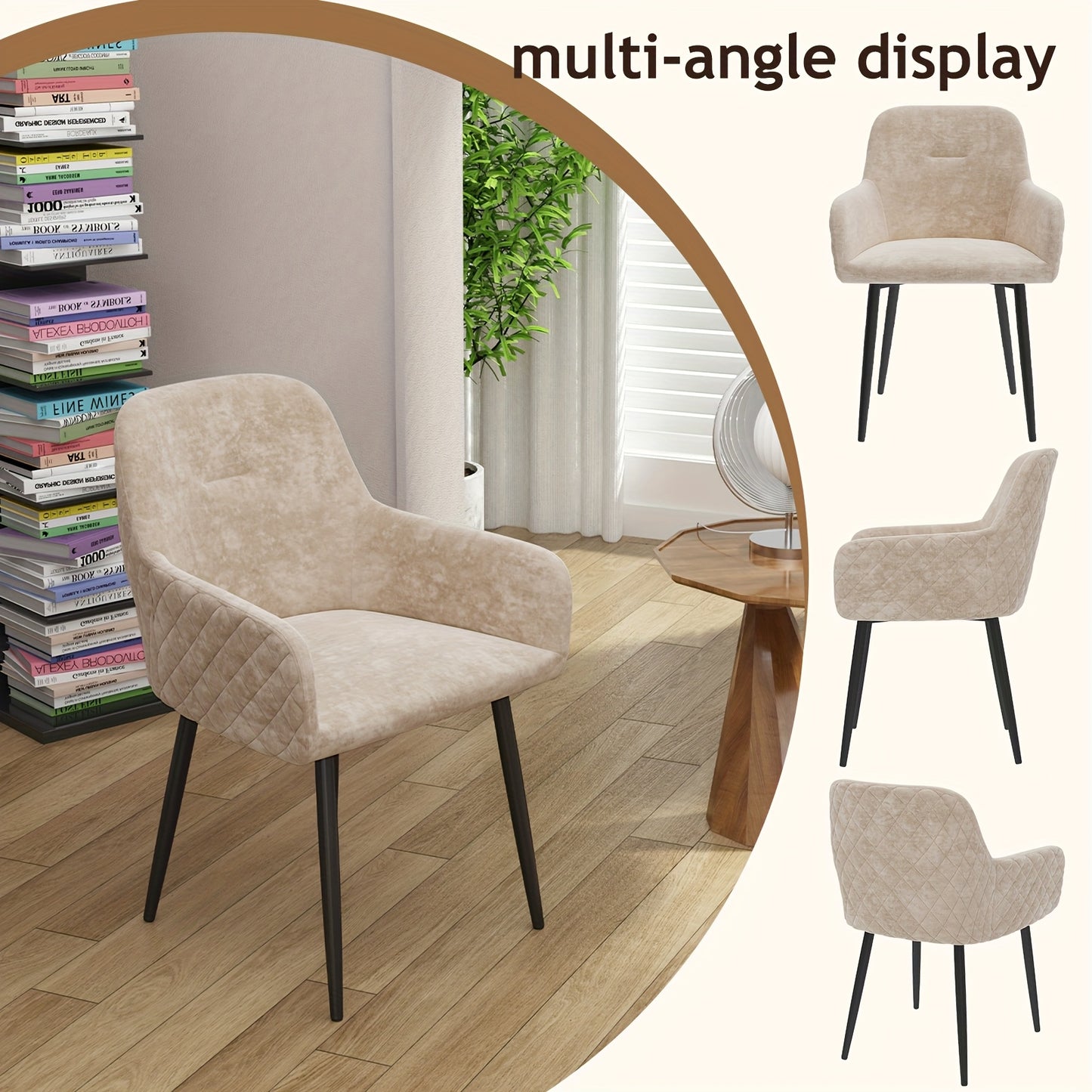 Set Of 2 Velvet Dining Chairs With Arms, Padded Kitchen Chairs, Back Side Desk Chairs, Comfty Accent Chair With Metal Legs For Kitchen, Bedroom, Living Room (2pcs, Beige)