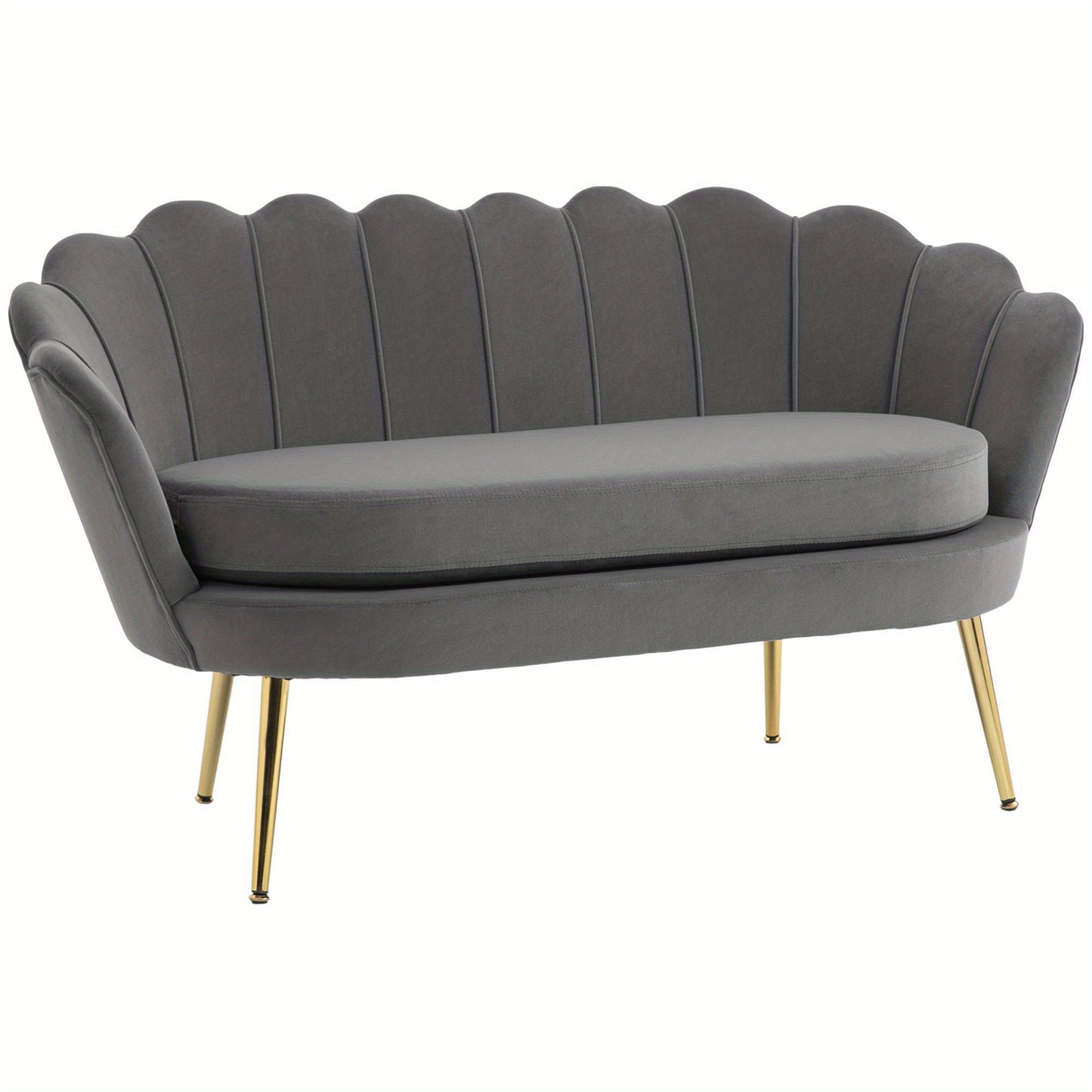 2-zitsbank – tweezitsbank – loveseat – zitbank – compacte bank – donkergrijs polyester – massief houten frame – zachte brede kussens – retro vintage design