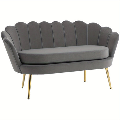 2-zitsbank – tweezitsbank – loveseat – zitbank – compacte bank – donkergrijs polyester – massief houten frame – zachte brede kussens – retro vintage design
