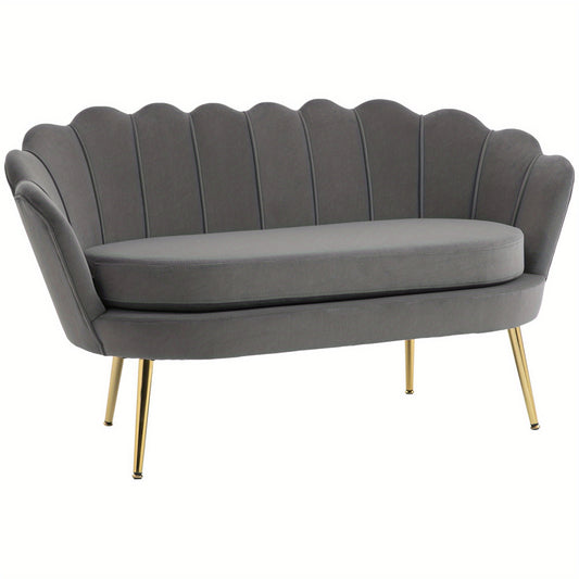 2-zitsbank – tweezitsbank – loveseat – zitbank – compacte bank – donkergrijs polyester – massief houten frame – zachte brede kussens – retro vintage design