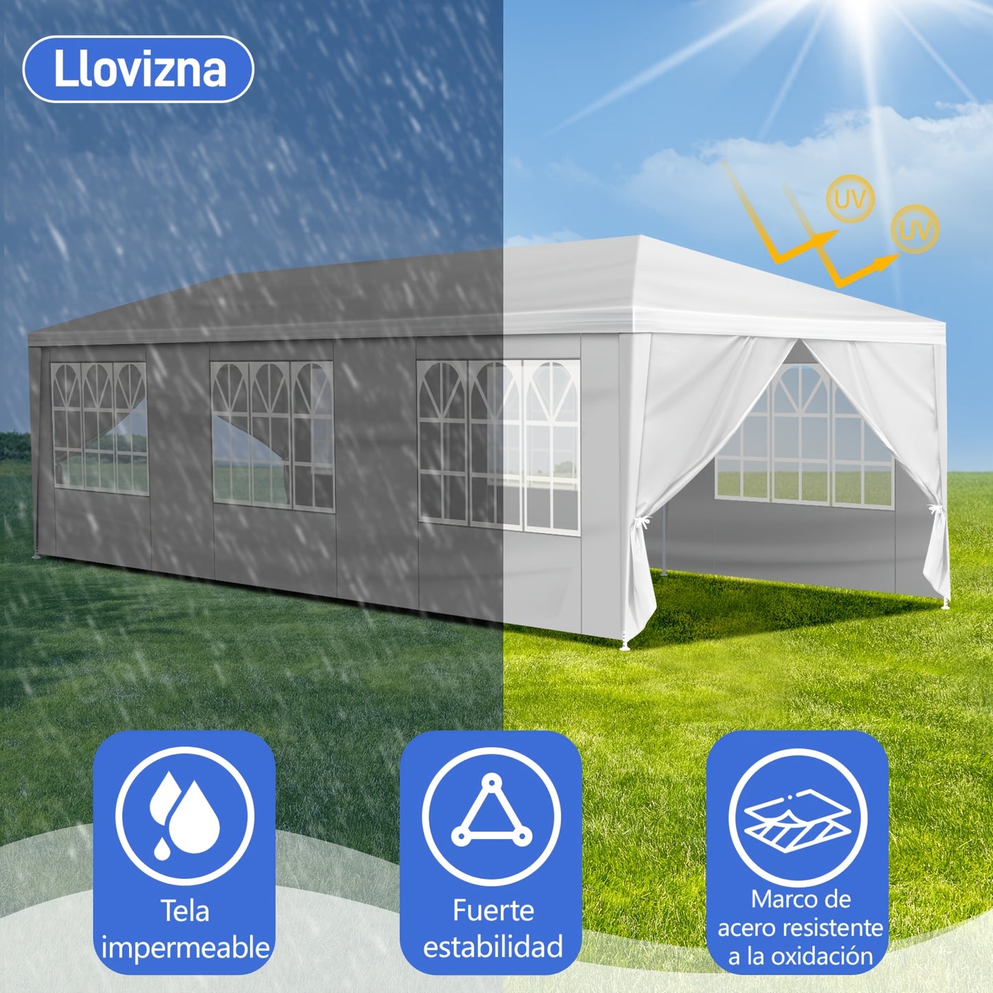 Pergola – Overkapping – Tent – Zonwering – Kiosk – 3,05x9,14 m – Stevig IJzeren Frame – Waterafstotend PE Doek