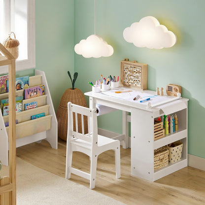 Kinderbureau Set – Kinderbureau Met Stoel – Kindertafel – Kindertafel Met Stoel – Kinderwerkplek – MDF En Grenenhout – Met Opbergruimte En Ergonomische Rugleuning