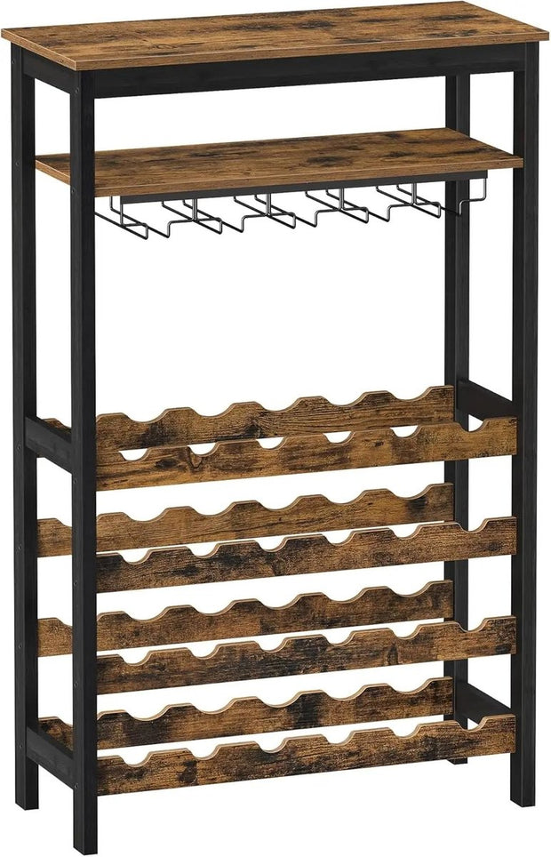 Wijnrek - Wijnrek Wand - Wijnkast - Drankenkast - 66 cm x 30 cm x 100 cm - Vintage Bruin-Zwart