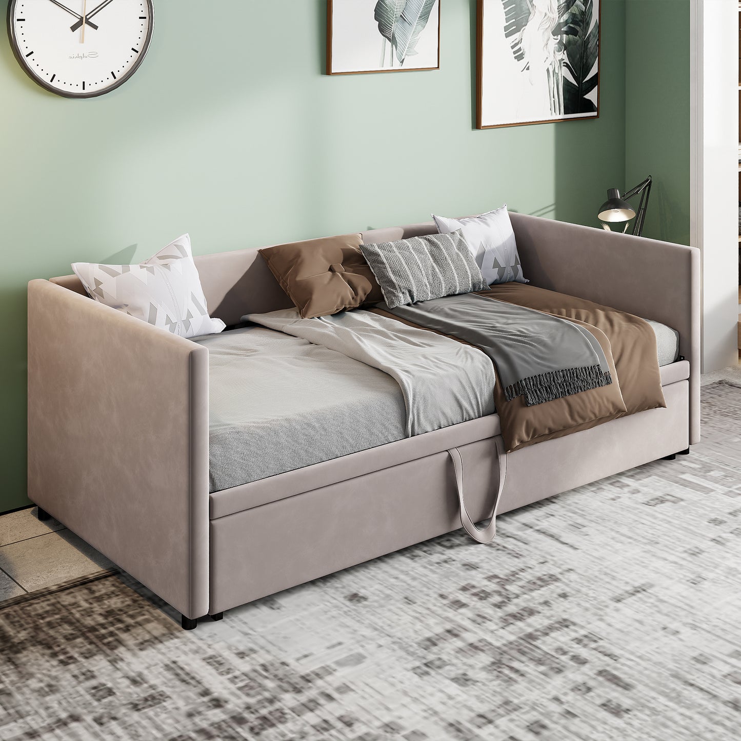 Gestoffeerd Bed – Uittrekbed – Slaapbank – Bedbank – Dagbed – Multifunctioneel – 90/180x200 cm – Fluwelen Bekleding – Lattenbodem