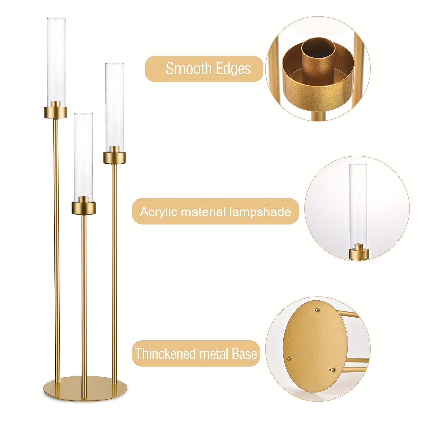 Gouden Kandelaar – Kaarshouder – Kaarsenstandaard – Tafeldecoratie – Centerpiece – 4 Stuks – Acryl Met 3 Armen – Stijlvol Sfeervol Design