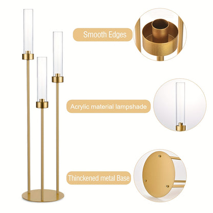 Gouden Kandelaar – Kaarshouder – Kaarsenstandaard – Tafeldecoratie – Centerpiece – 4 Stuks – Acryl Met 3 Armen – Stijlvol Sfeervol Design