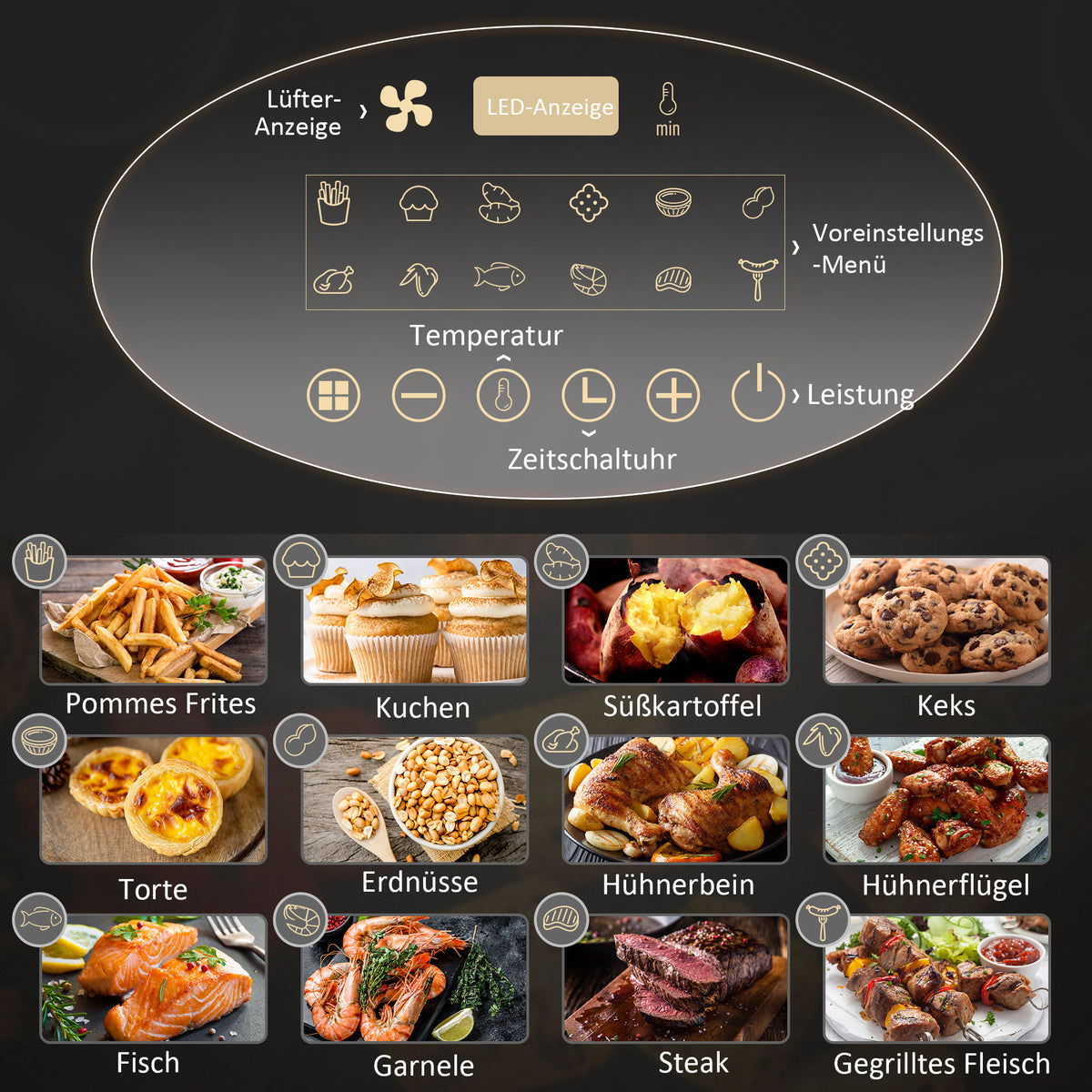 4L Heteluchtfriteuse – Airfryer – Luchtfriteuse – Friteuse Zonder Olie – Digitale Airfryer – 12 Voorinstellingen – Temperatuurinstelling 80-200°C – Antiaanbaklaag – Zwart
