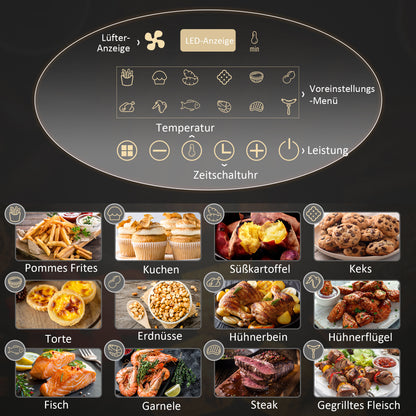 4L Heteluchtfriteuse – Airfryer – Luchtfriteuse – Friteuse Zonder Olie – Digitale Airfryer – 12 Voorinstellingen – Temperatuurinstelling 80-200°C – Antiaanbaklaag – Zwart