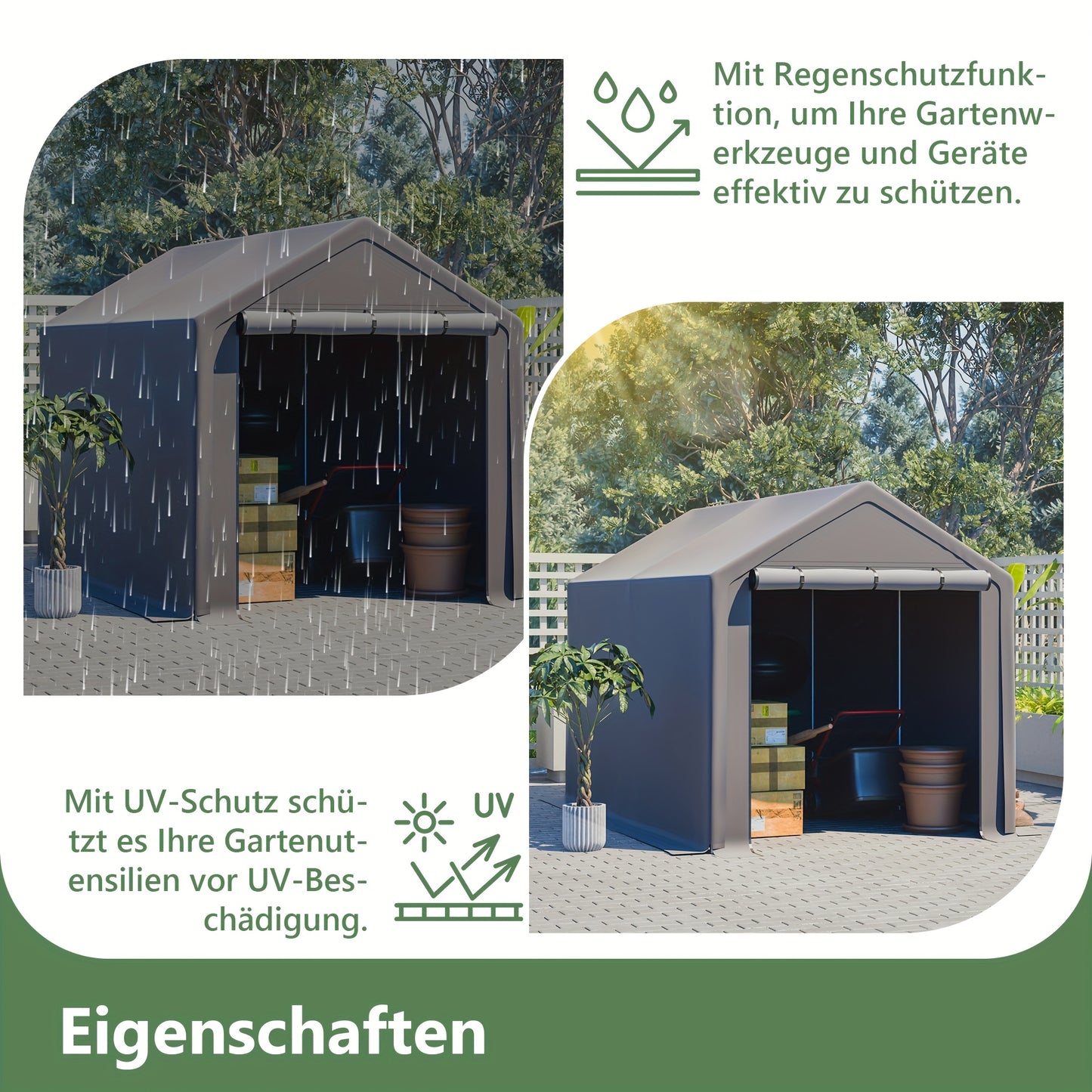 Garage Tent – Fietsenstalling – Opslagtent – Gereedschapsschuur – Tuinberging – 296x190x200 cm – Gegalvaniseerd Stalen Frame – Dubbele Ritssluiting
