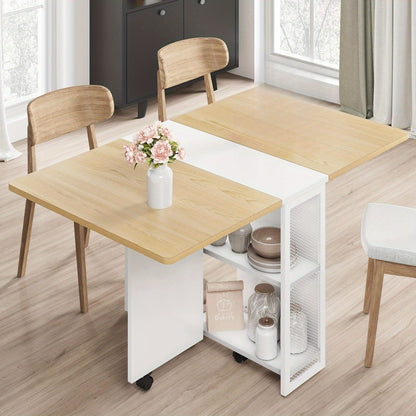 Uitklaptafel – Klaptafel – Inklaptafel – Vouwtafel – Eettafel – Ruimtebesparend – Natuurlijk Hout – 127x80x75 cm – Verstelbare Hoogte – 2-laagse Opbergruimte