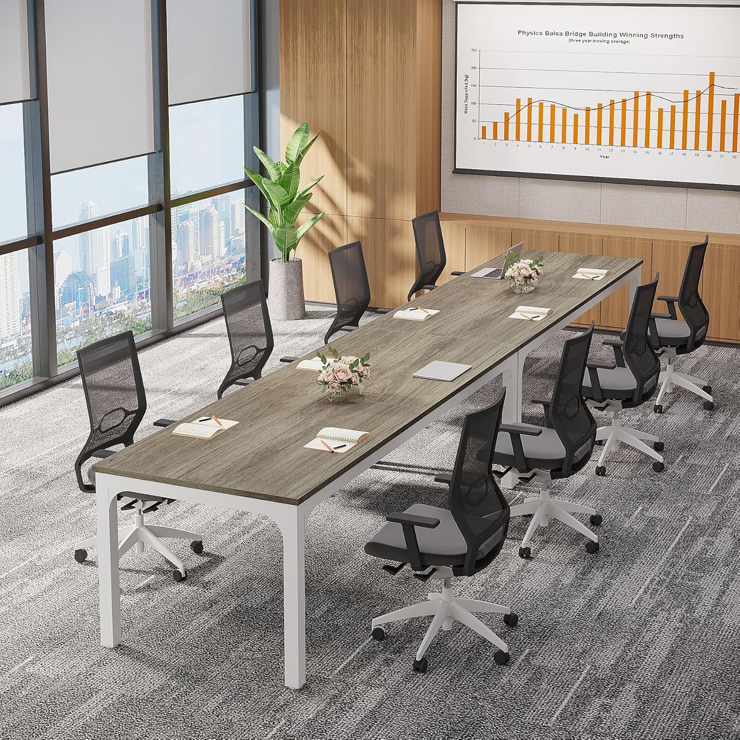 Vergadertafel – Bureautafel – Kantoortafel – Overlegtabel – Seminartafel – Licht Eiken – Metalen Frame – 198,12 cm – Krasbestendig