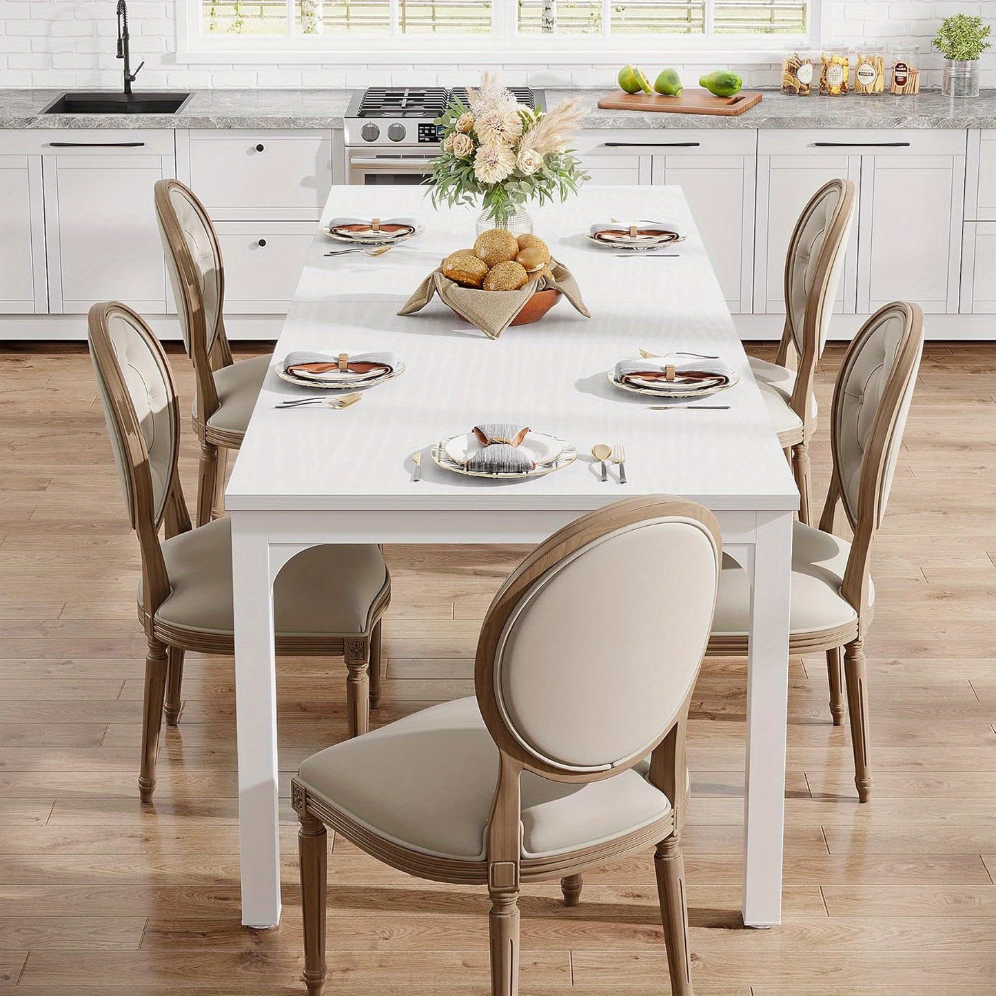 Eettafel – Tafel – Keukentafel – Dinerbank – Eetkamertafel – Industrieel Design – Wit Gelakt MDF Tafelblad – Verstelbare Metalen Poten – 199,9 cm Voor 8 Personen