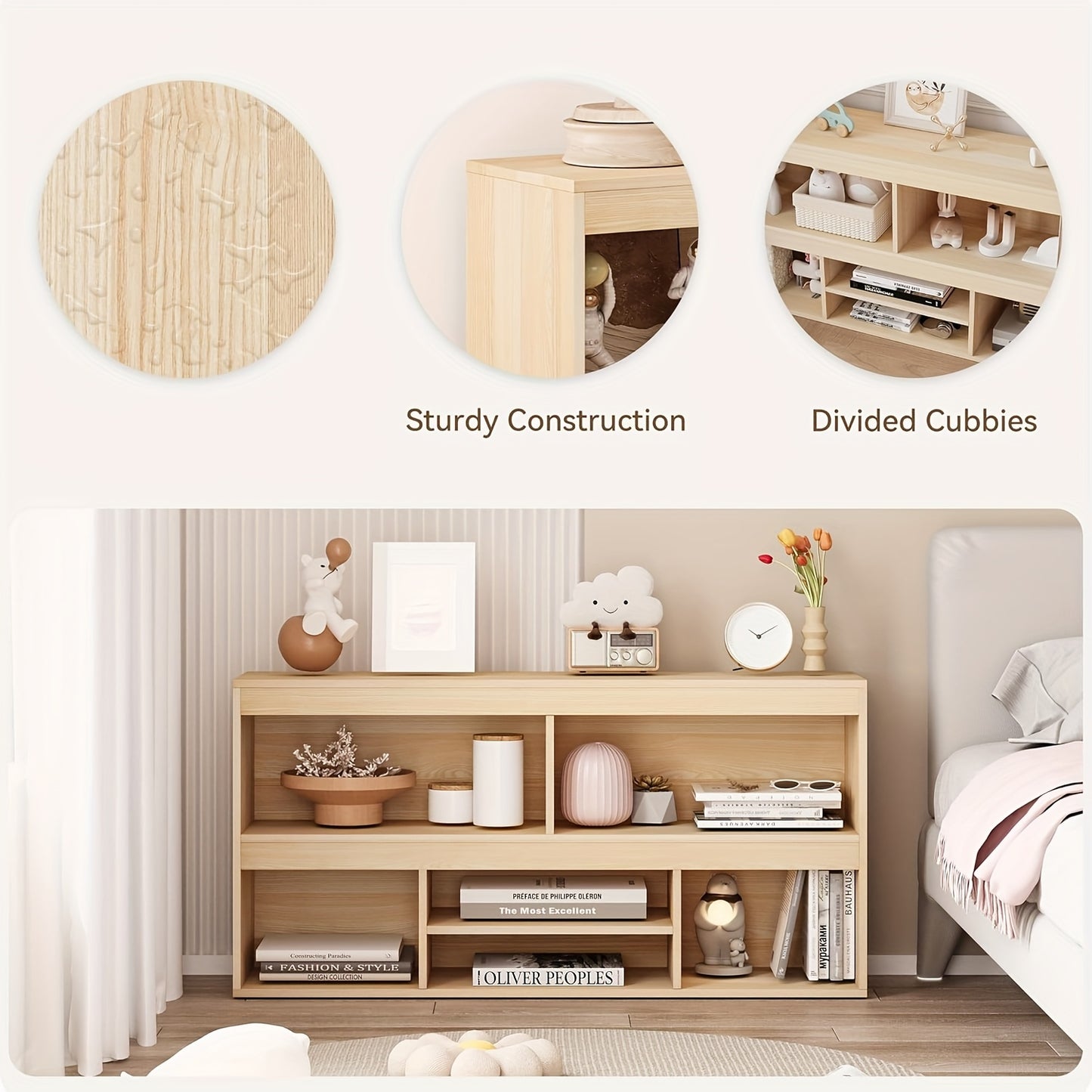 Opbergkast – Boekenkast – Opslagkast – Plankenrek – Opbergrek – Tweelaags ontwerp – Compact onder 70 cm hoogte – Natuurlijke houtlook