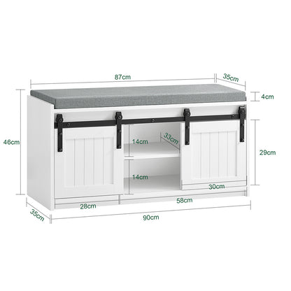 Schoenenkast – Schoenenrek – Schoenenopberger – Schoenenbank – Opbergkast – 2 Schuifdeuren – Houtlook MDF – Zitkussen – 90x35x46 cm