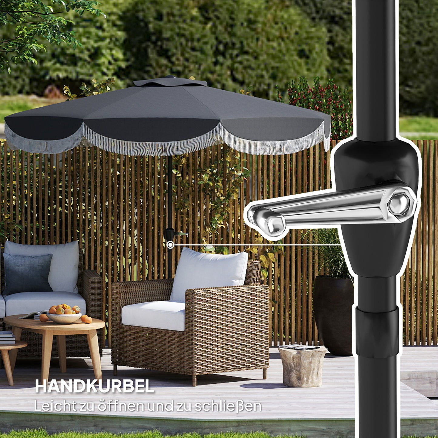Parasol – Stokparasol – Balkonparasol – Tuinparasol – Zweefparasol – Ø269 cm – UV Bescherming UPF 30+ – Kantelbaar Donkergrijs