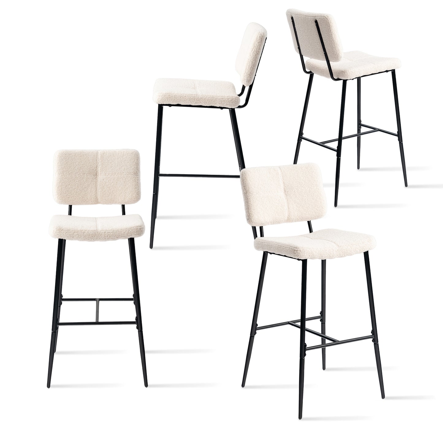 Barkrukken – Barkruk Set – Hoge Stoelen – Barstoelen – Krukken – Scandinavisch Design – Zachte Gevoerde Zit – Metalen Poten – Wit – 57x45x81,5 cm