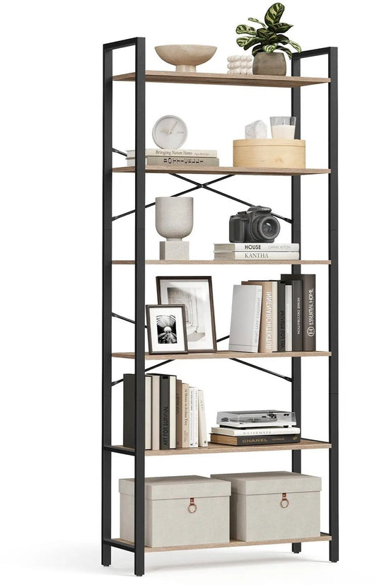 Boekenplank - Boekenkast - Kast - Woonkamer - Opbergkast - Boekenhouder - 30 cm x 80 cm x 186 cm - Khaki - QUORE