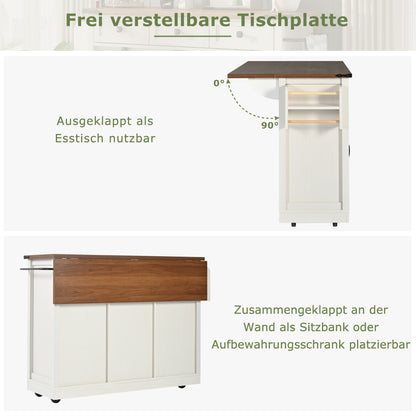 Keukenwagen – Keukentrolley – Serveerwagen – Keukenmeubel – Werkbank – Uitschuifbaar Werkblad 140 cm – Stevig MDF en Metaal – Wielen met Remmen