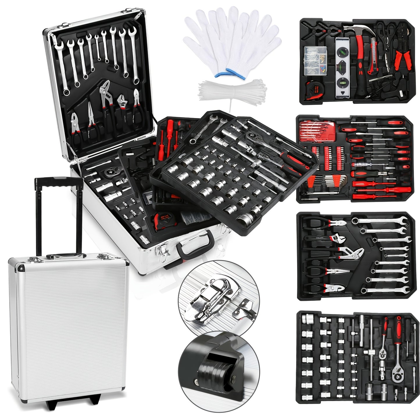 Gereedschapskist – Gereedschapsset – Trolley – Organizer – Koffer – 1031 Onderdelen – Aluminium – 4 Uitneembare Niveaus