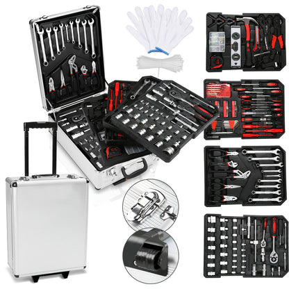 Gereedschapskist – Gereedschapsset – Trolley – Organizer – Koffer – 1031 Onderdelen – Aluminium – 4 Uitneembare Niveaus