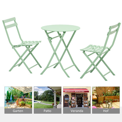 3-Delige Tuinset – Balkonset – Bistroset – Inklapbare Tuinmeubels – Tuinstoelen – Groen – compact & inklapbaar – duurzaam gepoedercoat metaal