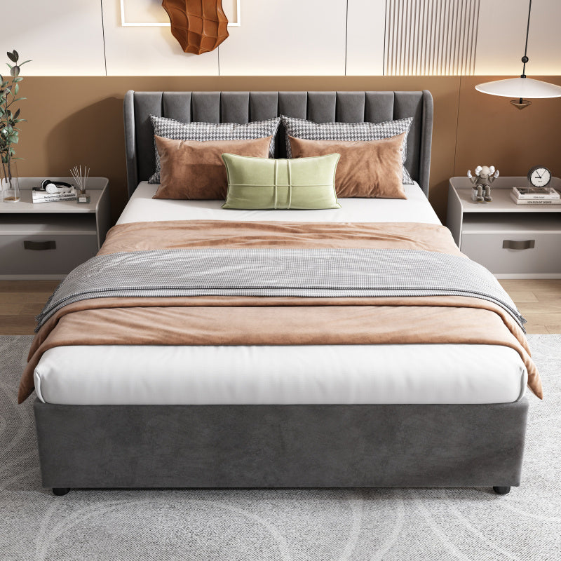 Upholstery bed 140 x 200cm with a slatted frame backrest 2 drawers gray