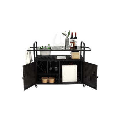 Barkar – Outdoor Bartafel – Serveerwagen – Trolley – Bar Cart – Waterbestendig Stalen Blad – Verstelbare Zwenkwielen met Remmen
