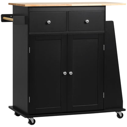 Keukeneiland – Keukentrolley – Serveerwagen – Buffetkast – Keukenkast – Bicolor Zwart-Beukenhout – Verstelbare Plank – Wielen Met Remmen