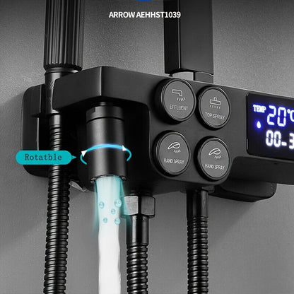 Thermostatische Regendouche – Douche Systeem – Regendouche Set – Thermostaatkraan – Wandmontage – Mat Zwart – Hoogte Verstelbare Douchekop 80-120 cm – Multifunctionele Straal