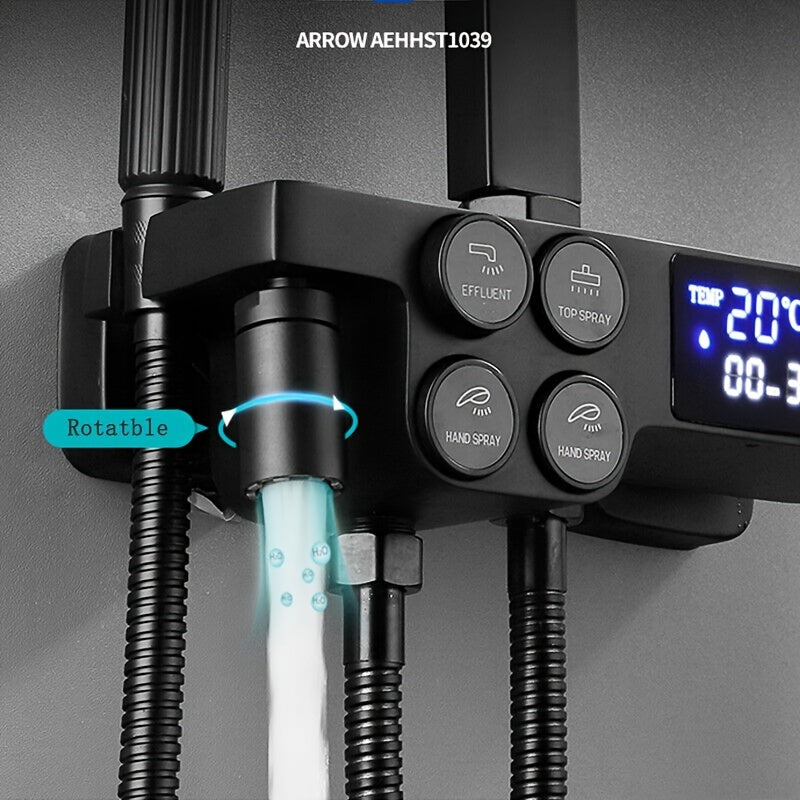 Thermostatische Douche Set – Regendouche – Douche Thermostaat – Zwarte Douchekop – Wandmontage – Verstelbare Hoogte 80-120 cm – Matte Zwarte Afwerking