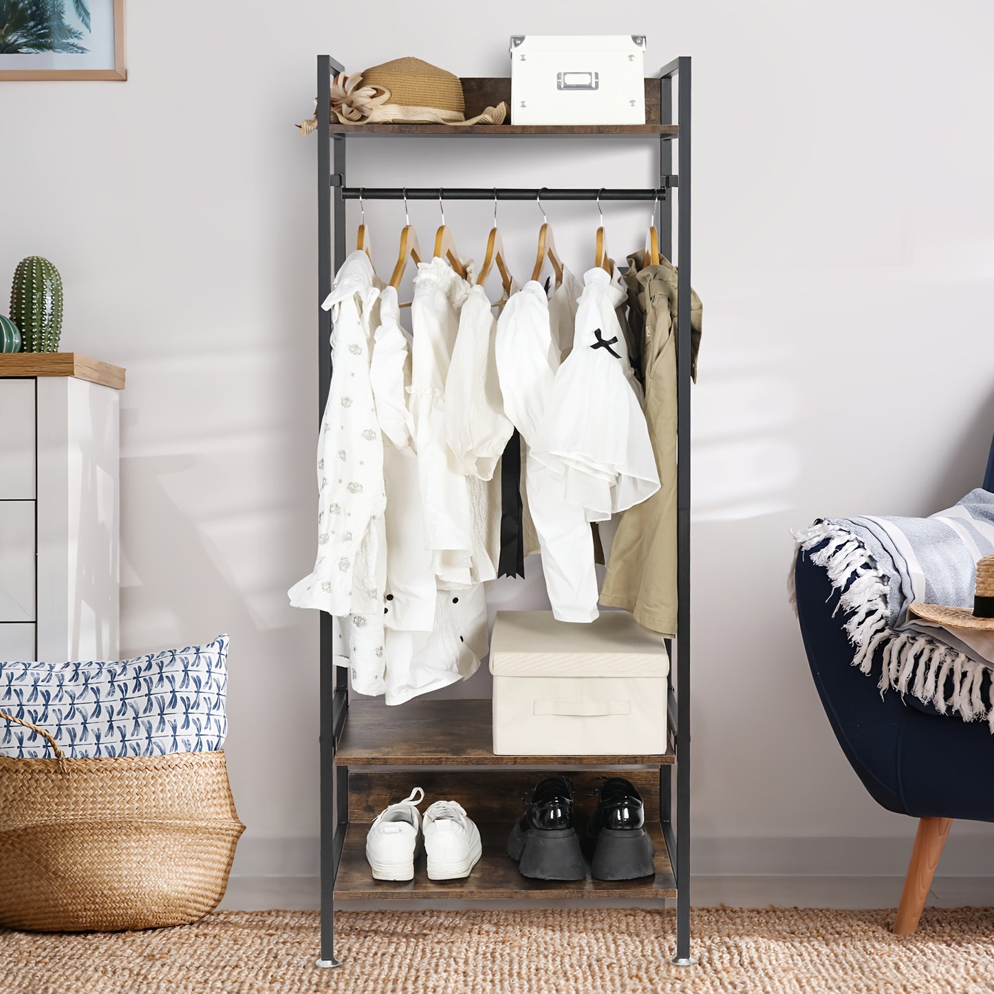 Kledingrek – Garderoberek – Kledingstandaard – Dressboy – Kapstok – Verstelbare Planken – Stevig Smeedijzeren Frame – Vrijstaand Designerrek