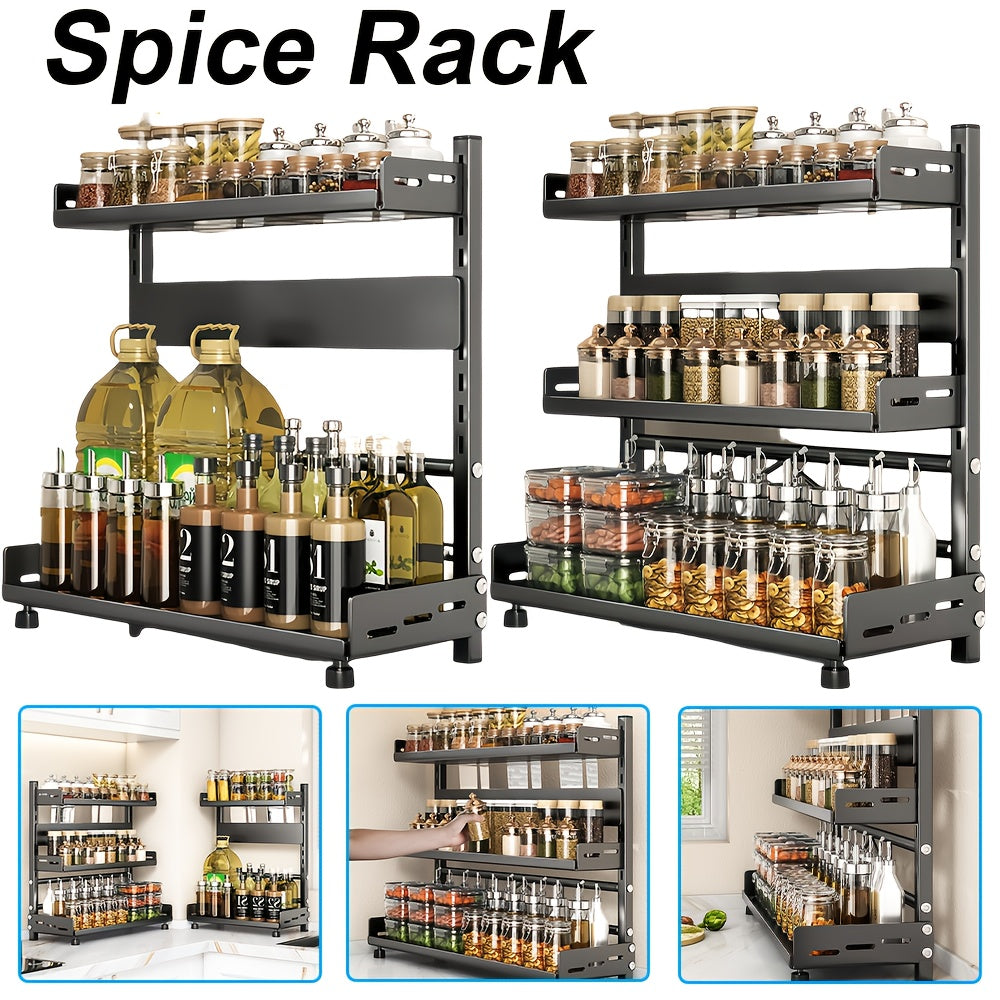 Kruidenrek – Kruidendispenser – Specerijenrek – Keukenrek – Kruidenhouder – Verstelbaar 3-laags – Zwart Metalen Koolstofstaal