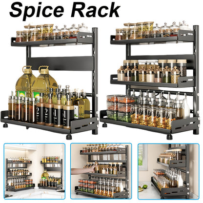 Kruidenrek – Kruidendispenser – Specerijenrek – Keukenrek – Kruidenhouder – Verstelbaar 3-laags – Zwart Metalen Koolstofstaal