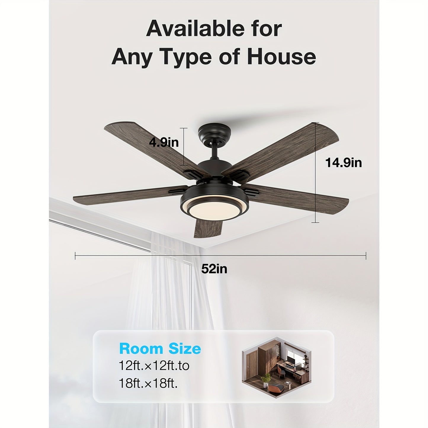 Plafondventilator – Ventilator – Plafondcirculatie – Luchtverfrisser – Koelventilator – Zwart – Omkeerbare Luchtstroom – Afstandsbediening
