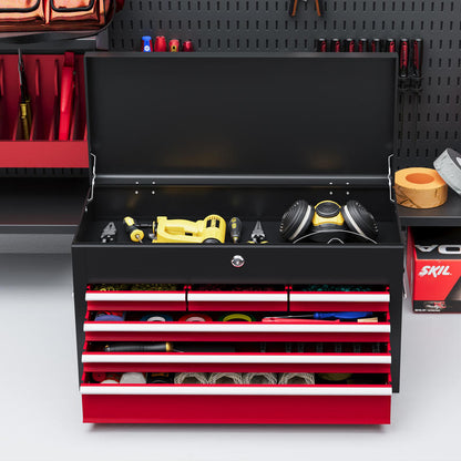Opbergkist Gereedschapskist Toolbox Werkplaatskist Ladesysteem – Variant B20-107V00MX – Stevig Stalen Frame – Afsluitbaar Met Slot – 60x26x34 cm – Rood Zwart