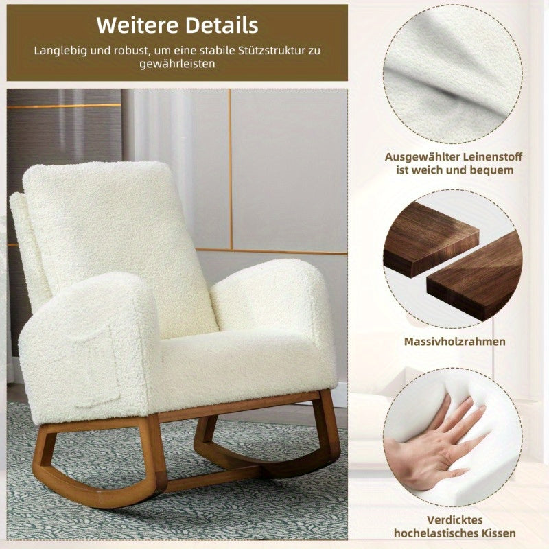 Schommelstoel – Schommelstoel Hooghout – Relaxstoel – Wiegstoel – Lounge Stoel – Metaal Frame – Pluche Bekleding – Ergonomische Rugleuning – Eenvoudige Montage – Geen Stroom Nodig