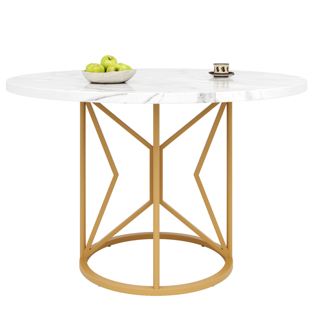 Ronde Eettafel – Dinertafel – Keukentafel – Tafel Rond – Eetkamertafel – Marmerlook Blad – Stevige Metalen Poten – 100 cm Diameter – Onderhoudsvriendelijk – Direct Gebruiksklaar – Gouden Accenten