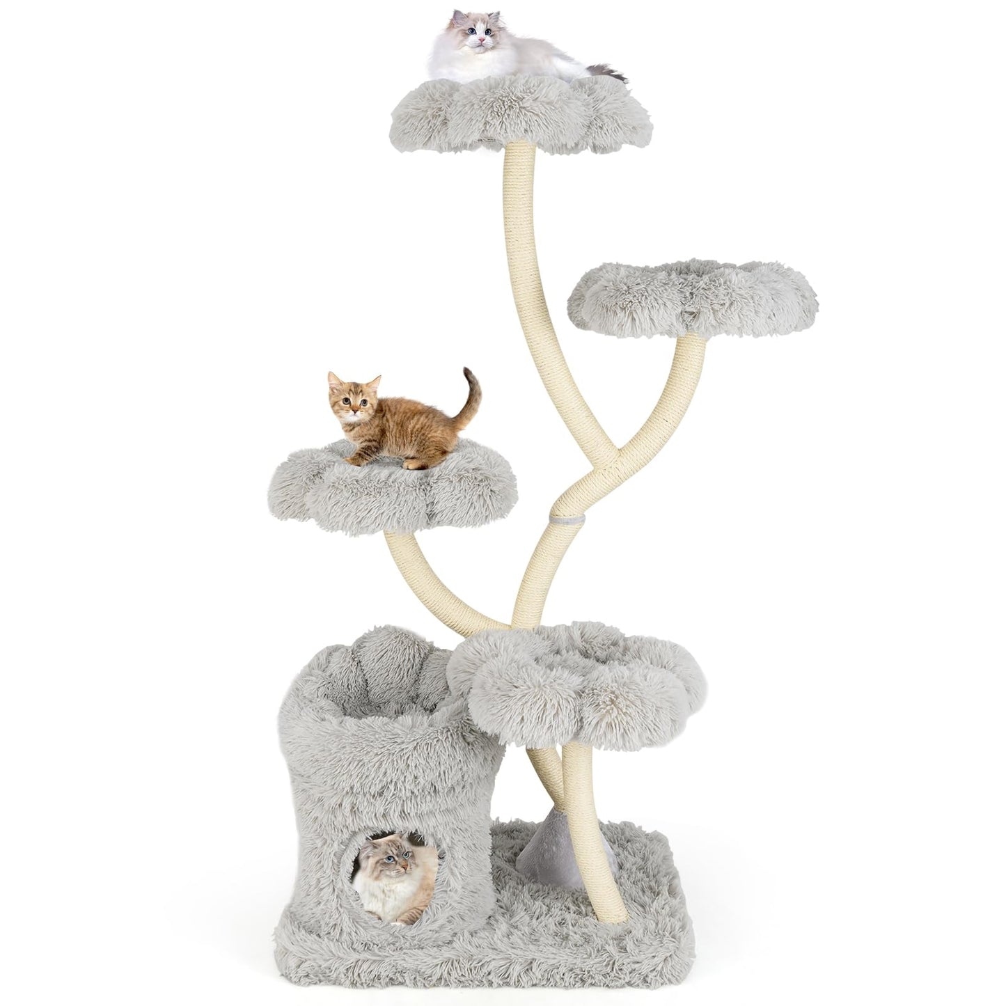 Krabpaal – Kattentoren – Krabmeubel – Kattenboom – Klimpaal – 165 cm Hoog – Stabiel Metalen Frame – Wit Design