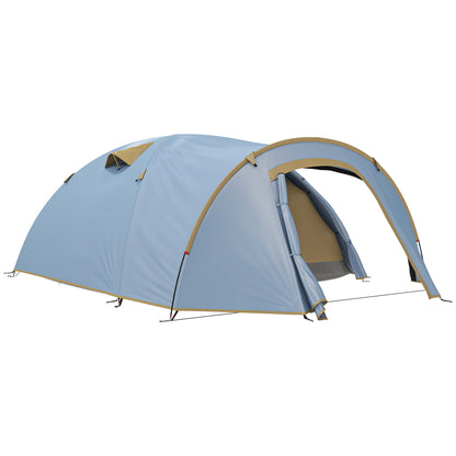 4-Persoons Tent – Kampeertent – Tunnel Tent – Buitentent – Waterdichte Tent – Lichtblauw – Ruim 3.45x2.4x1.3 m – Waterafstotend met Dubbele Deuren