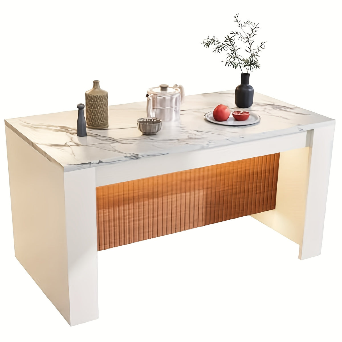 White Kitchen Table, Dining Table, For 6-8 People, Modern Style, Dining Table With Marble Stripes And Grill Design For Dining Room, Kitchen, Living Room, 160 X 80 X 80 Cm