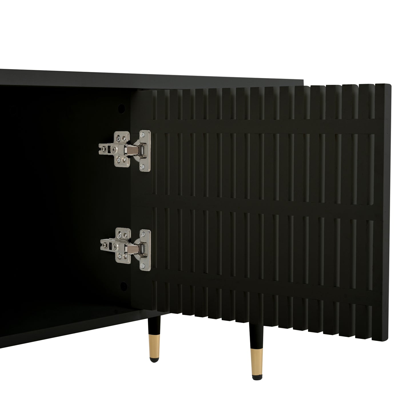 BTM TV Lowboard / TV Cabinet with Lattice Front, Concealed Handles, Golden Accents, Four Doors, Storage Space & Cable Management, Adjustable Feet, 170×36×54 cm