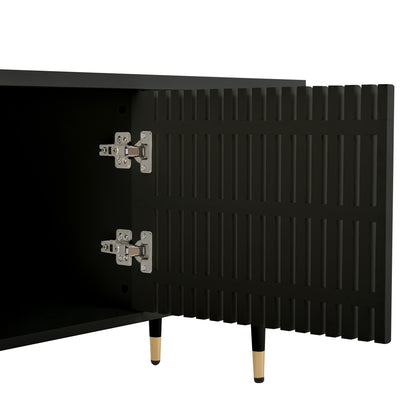 TV-meubel – Lowboard – TV-kast – TV-dressoir – Tv-meubel Zwart – Lattice Front Met Gouden Accenten – 170x36x54 cm – Verstelbare Poten & Kabeldoorvoer