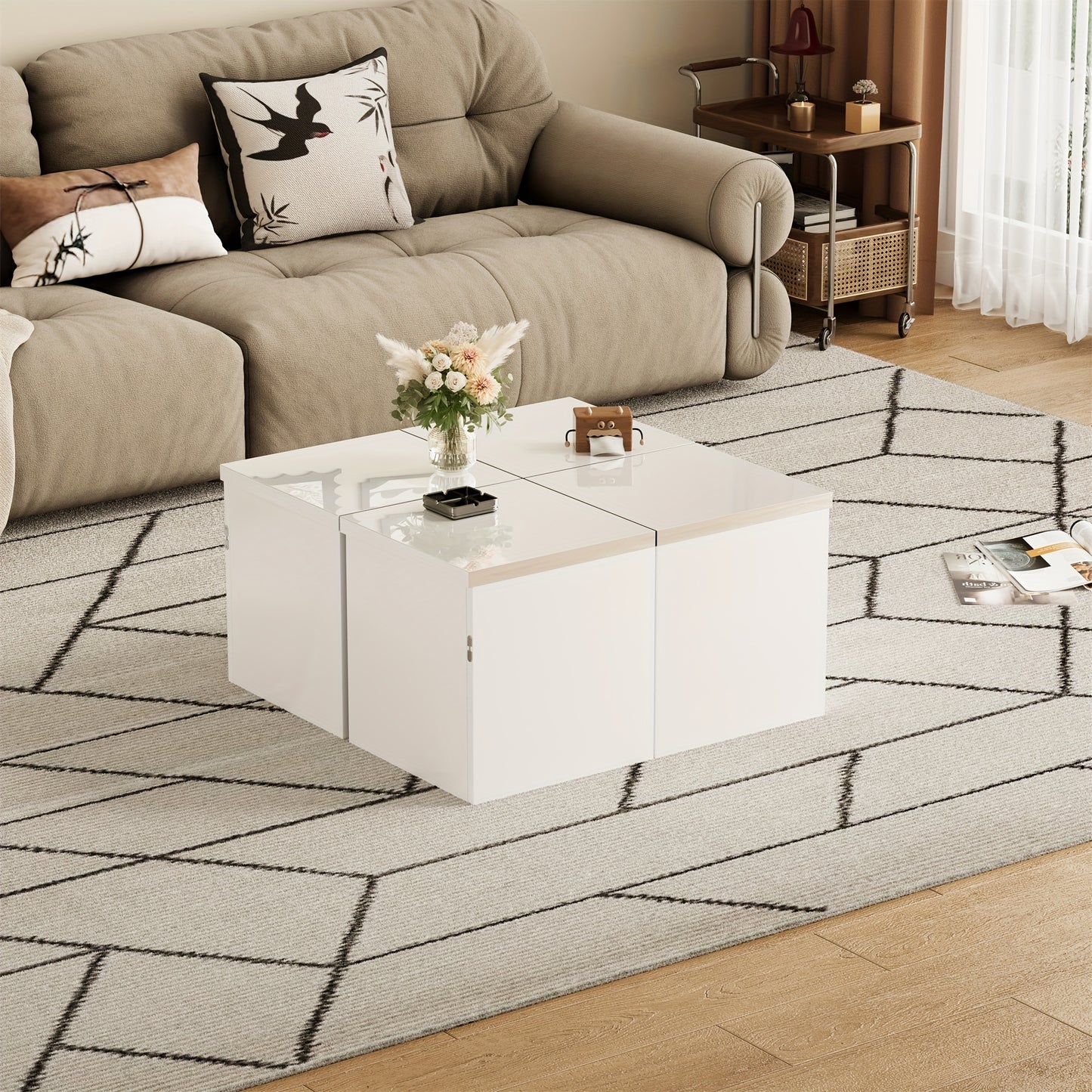 Contemporary Metal Coffee Table with High-Gloss Tabletop - 2-Tier Modern Design, Easy Assembly, No Electricity Needed for Living Room, Bedroom, Office - Durable & Stylish Home Decor, Coffee Table for Living Room, Bedroom Nigh