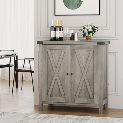 Buffetkast – Buffetkastje – Dressoir – Opbergkast – Kastje – Grijs – Massief Hout & Metaal – Verstelbare Plank – Vrijstaand – Industrieel Vintage Design