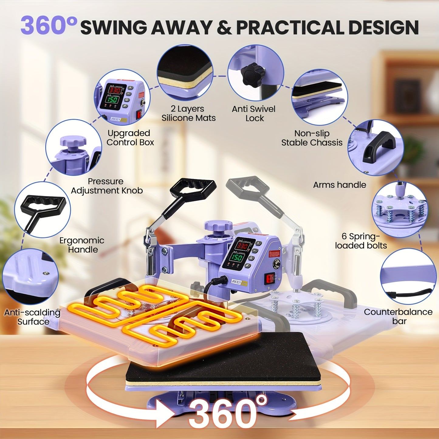 Transferpers – Hittepers – Warmte Persmachine – Heat Press – Textielpers – 38,1x30,48 cm – 8-in-1 Multifunctioneel – 360° Swing-Away Functioneel