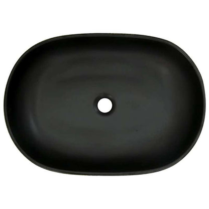 Waskom – Opzetwaskom – Wastafel – Keramische Wasbak – Badkamerkom – Zwart-Grijs – Ovaal – 59x40x14 cm – Duurzaam Keramiek – Modern Strak Design